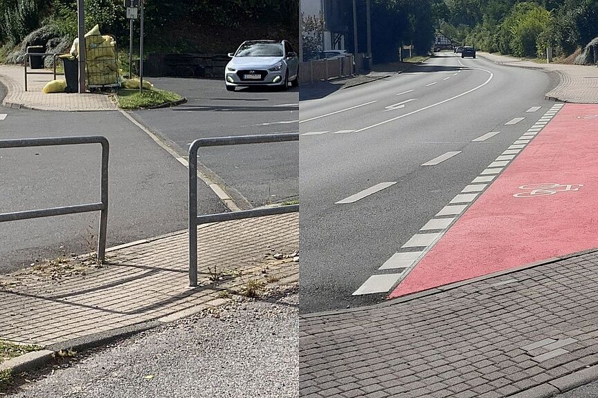 Tankstelle Farnroda Die Umlaufsperren wurden entfernt und die Radfurt rot eingefärbt.