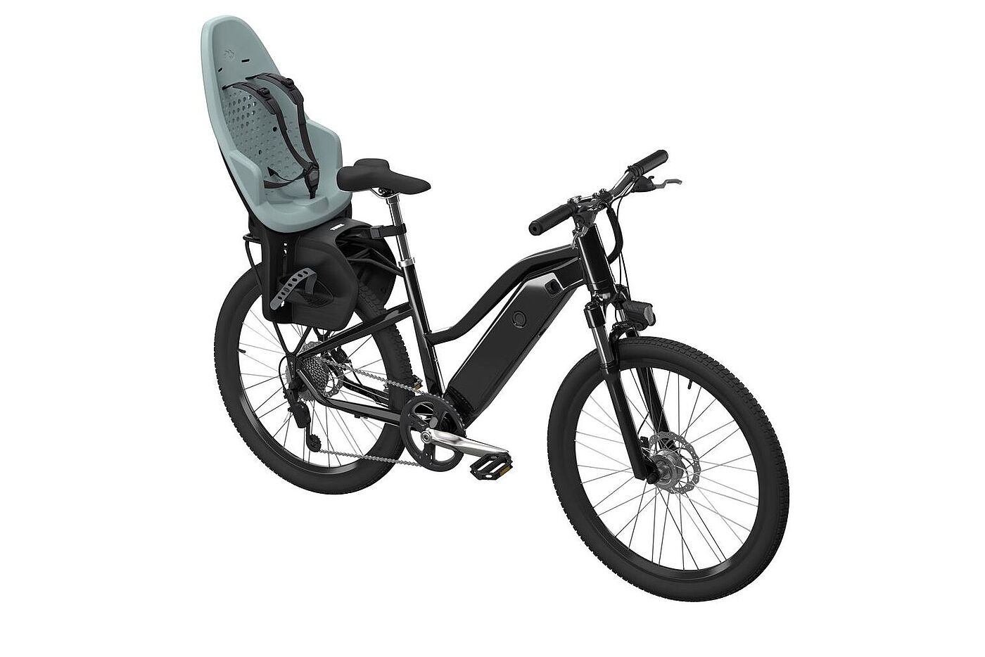 Kindersitz Thule Yepp für Systemgepäckträger. Kindersitz Thule Yepp für Systemgepäckträger auf einem Fahrrad montiert